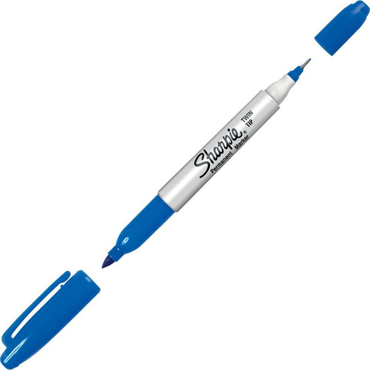 Sharpie Twin Tip Permanent Marker - Fine, Ultra Fine Marker Point - Blue Alcohol Based Ink - 1 Each