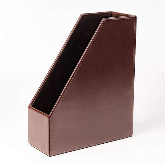 Dacasso Bonded Leather Magazine Rack - 12.5" Height x 4" Width x 10.1" DepthDesktop - Dark Brown - Leather - 1 Each