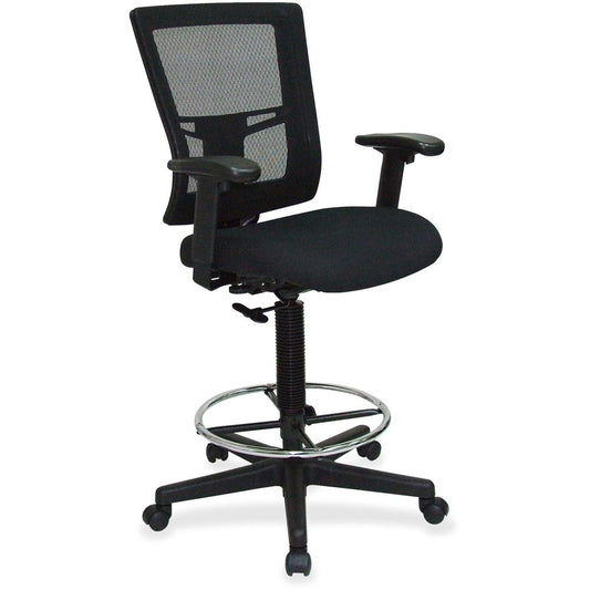 Lorell Mesh Back Drafting Stool - Black Seat - Black Back - 5-star Base - Black - 1 Each