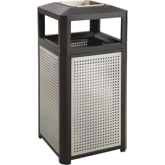 Safco Evos Series Steel Trash Can - 38 gal Capacity - Steel, Plastic - Black, Gray - 1 Each