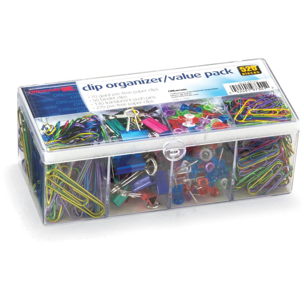 Officemate Flip Lid Clip Organizer Value Pack - Assorted - 520 / Pack