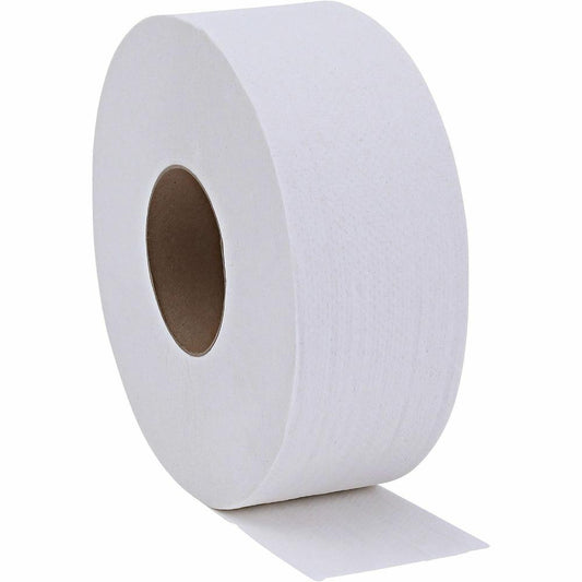 Genuine Joe 2-ply Jumbo Roll Dispenser Bath Tissue - 2 Ply - 3.30" x 650 ft - 3.30" Core - White - Nonperforated, Unscented - For Restroom - 12 / Carton