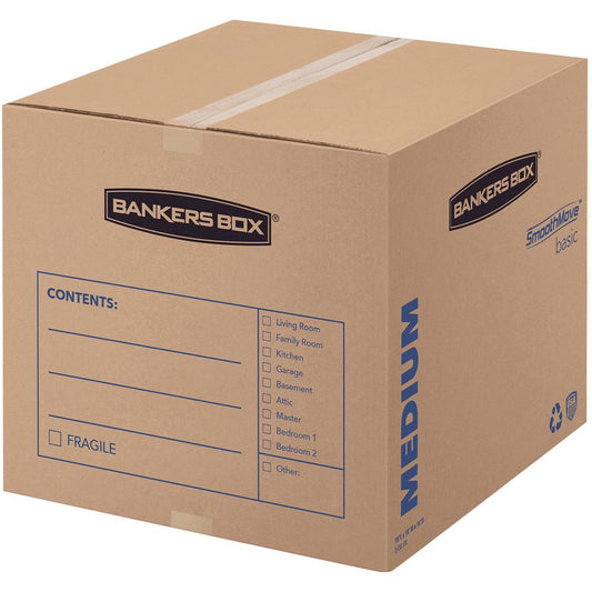 Fellowes SmoothMove Basic Medium Moving Boxes - Internal Dimensions: 18" Width x 18" Depth x 16" Height - External Dimensions: 18.3" Width x 18.3" Depth x 16.4" Height - Medium Duty - Corrugated - Kra