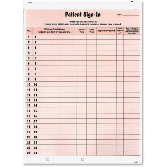 Tabbies Patient Sign-In Label Forms - 125 Sheet(s) - 8.50" x 11" Sheet Size - Salmon - 125 / Pack