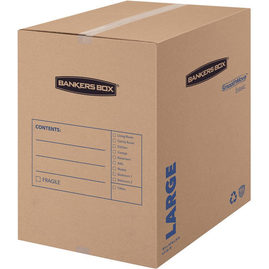 Fellowes SmoothMove Basic Large Moving Boxes - Internal Dimensions: 18" Width x 18" Depth x 24" Height - External Dimensions: 18.3" Width x 18.3" Depth x 24.8" Height - Kraft, Black - Recycled - 15 /