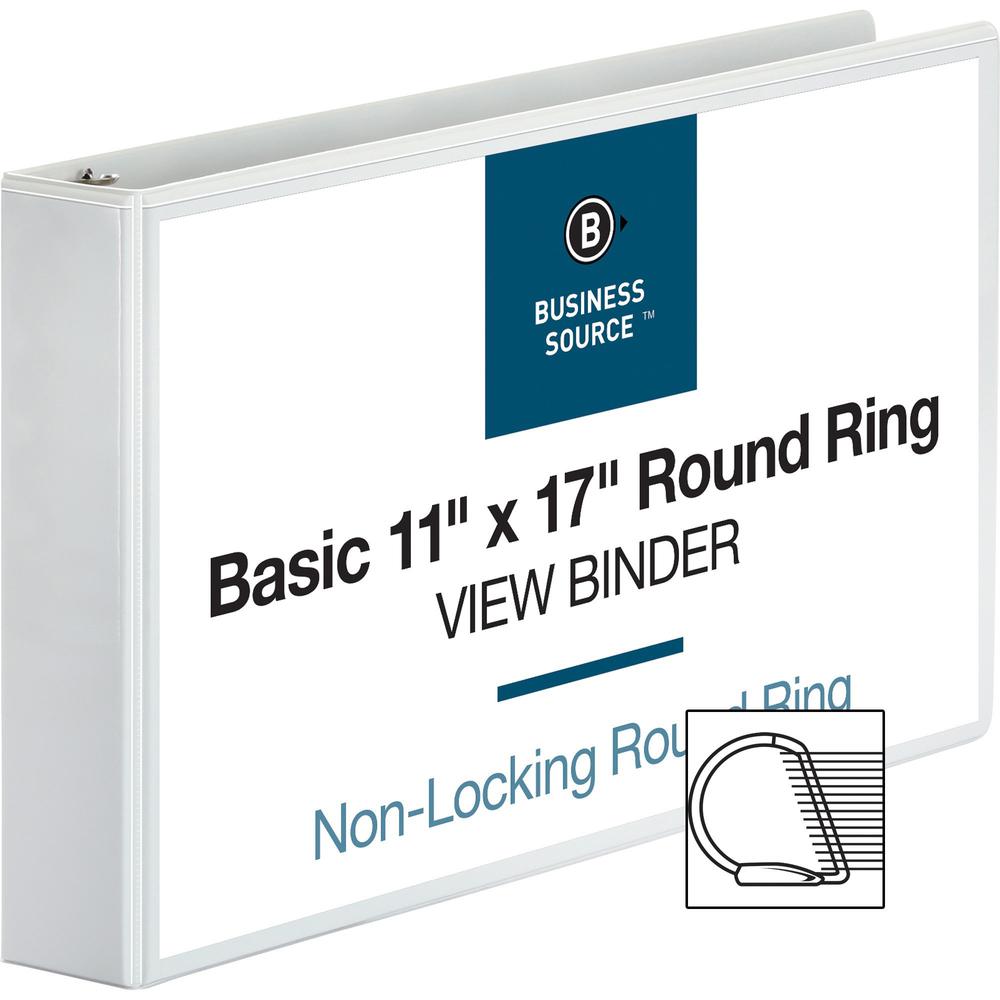 Business Source Tabloid-size Round Ring Reference Binder - 2" Binder Capacity - Tabloid - 11" x 17" Sheet Size - Round Ring Fastener(s) - White - Recycled - Durable, Clear Overlay - 1 Each