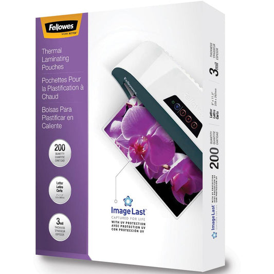 Fellowes ImageLast Jam-Free Thermal Laminating Pouches - Sheet Size Supported: Letter 9" Width x 11.50" Length - Laminating Pouch/Sheet Size: 9" Width3 mil Thickness - Durable, UV Resistant, Fade Resi