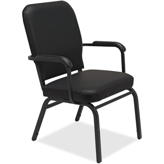 Lorell Fixed Arms Vinyl Oversized Stack Chairs - Black Vinyl Seat - Black Vinyl Back - Steel Frame - Four-legged Base - 2 / Carton