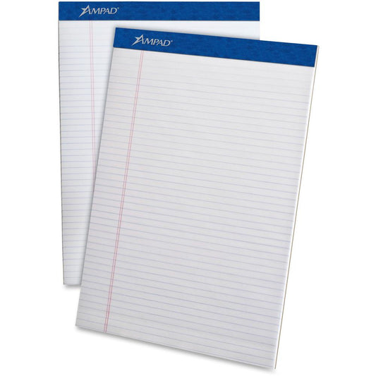 Ampad Perforated Ruled Pads - Letter - 50 Sheets - Stapled - 0.25" Ruled - 20 lb Basis Weight - Letter - 8 1/2" x 11"8.5" x 11.8" - White Paper - White Cover - Sturdy Back, Header Strip, Pinhole Perfo