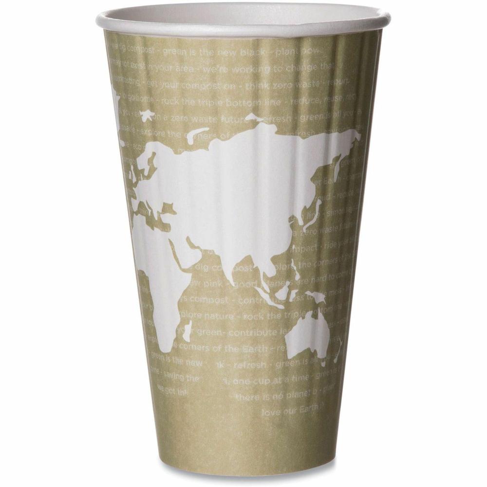 Eco-Products 16 oz World Art Insulated Hot Beverage Cups - 600 / Carton - Tan - Hot Drink