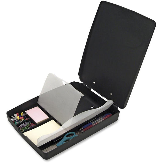 Officemate Extra Storage/Supply Clipboard Box - 1" Clip Capacity - Storage for Stationary - 11" - Plastic - Charcoal - 1 Each