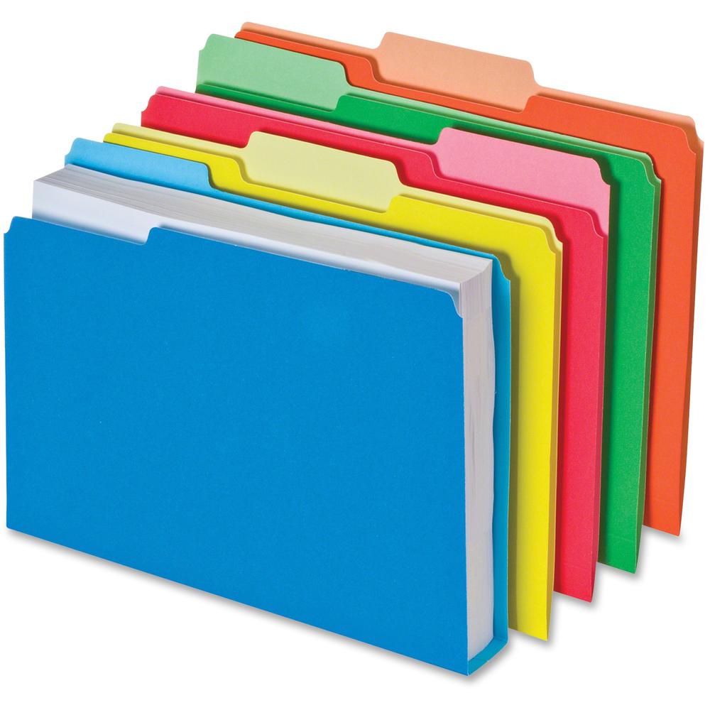 Pendaflex Double Stuff 1/3 Tab Cut Letter Recycled Top Tab File Folder - 8 1/2" x 11" - 250 Sheet Capacity - Top Tab Location - Assorted Position Tab Position - Blue, Red, Orange, Yellow, Bright Green