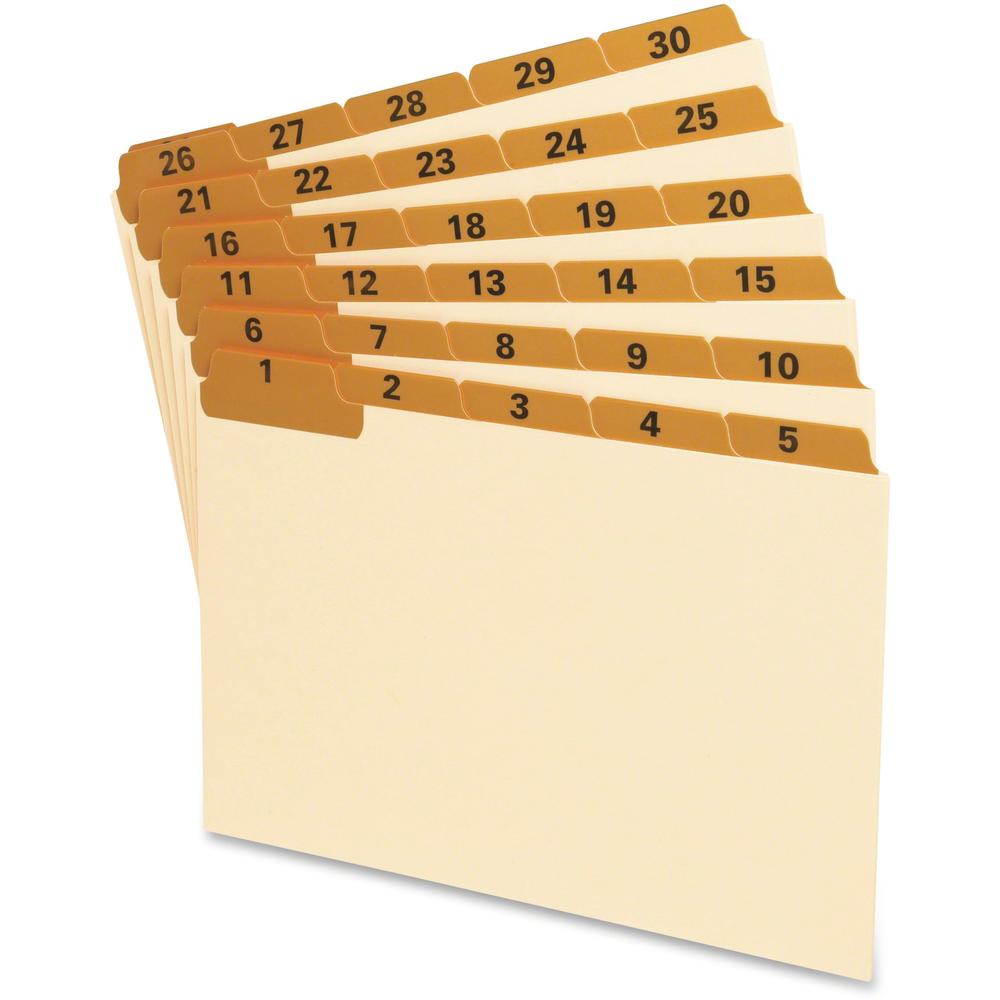 Oxford 1-31 Laminated Tab Manila Card Guides - 31 x Divider(s) - Printed Tab(s) - Digit - 1-31 - 8" Divider Width - Manila Divider - Orange Tab(s) - Laminated, Durable, Heavy Duty, Wear Resistant, Ben