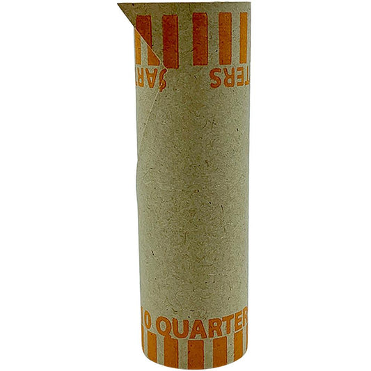 PAP-R Tubular Coin Wrappers - Total $10 in 40 Coins of 25¢ Denomination - Heavy Duty, Burst Resistant - Kraft - Orange - 1000 / Box