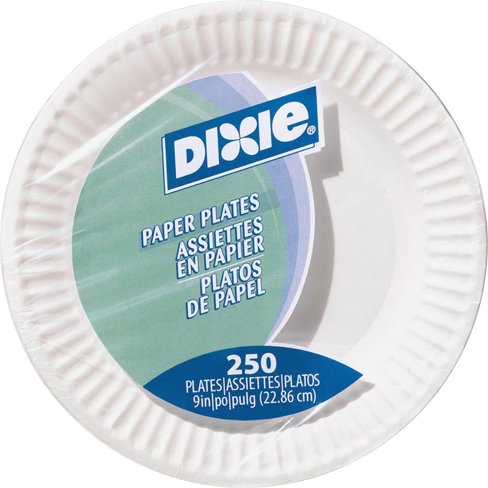 Dixie 9" Uncoated Paper Plates by GP Pro - Disposable - White - Paper Body - 250 / Pack