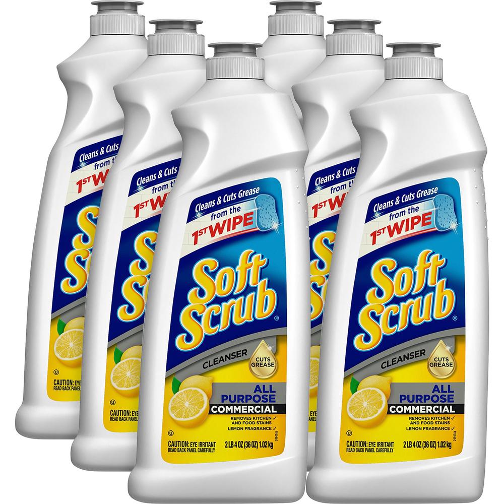 Soft Scrub All Purpose Cleanser - For Multi Surface, Multipurpose - 36 fl oz (1.1 quart) - Lemon Scent - 6 / Carton - Non-scratching, Residue-free