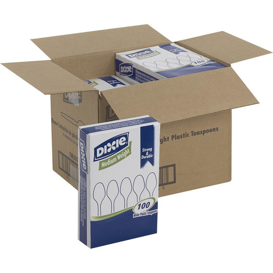 Dixie Medium-weight Disposable Teaspoon Grab-N-Go by GP Pro - 100 / Box - 10/Carton - Teaspoon - 1000 x Teaspoon - White