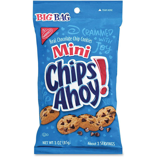 Chips Ahoy! Mini Chocolate Chip Cookies - Chocolate Chip - 1 Serving Bag - 3 oz - 12 / Carton