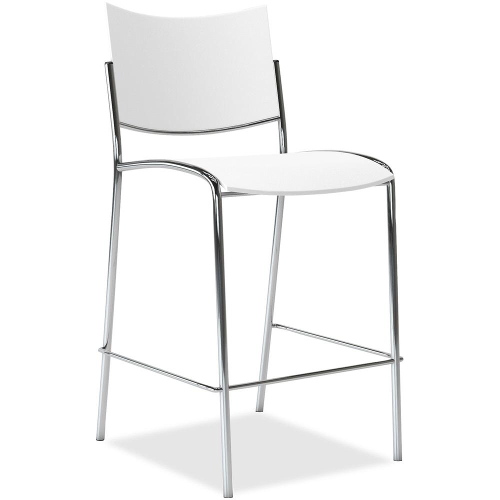 Mayline Escalate Stool - White Plastic Seat - White Plastic Back - Silver Frame - Four-legged Base - 2 / Carton