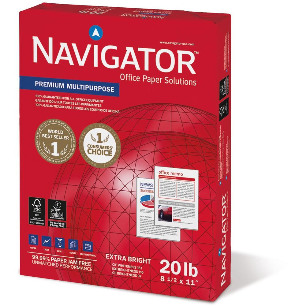 Navigator Premium Multipurpose Trusted Performance Paper - Extra Opacity - White - 97 Brightness - Letter - 8 1/2" x 11" - 20 lb Basis Weight - 200000 / Pallet - White