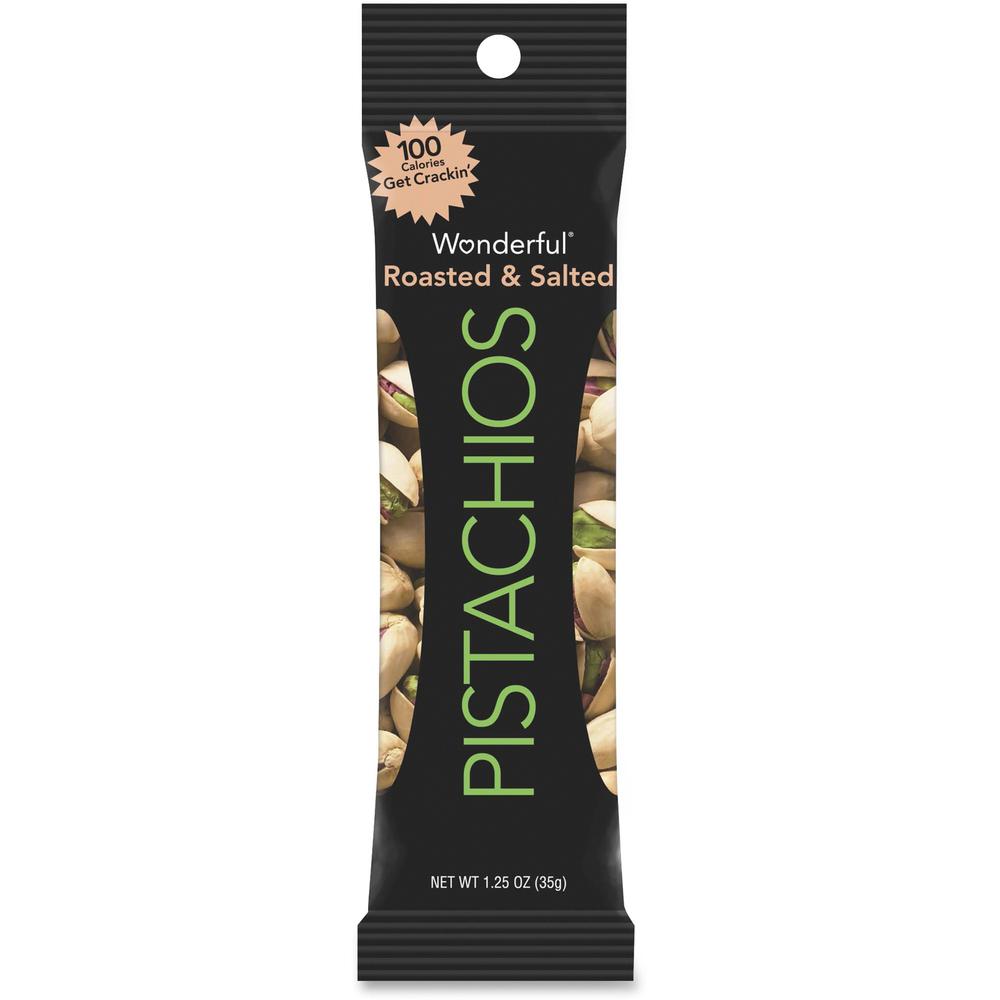 Wonderful Pistachios & Almonds Wonderful Roasted & Salted Pistachios - Cholesterol-free - Pistachio - 1.25 oz - 12 / Box