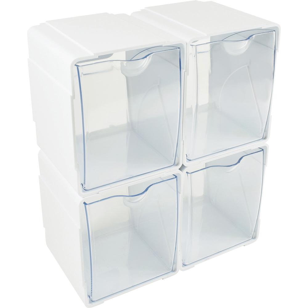 Deflecto Tilt Bin Interlocking Storage Organizer - 5.5" Height x 5.3" Width x 4.8" DepthDesktop - Interlockable, Stackable - White - 4 / Box