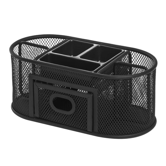 Lorell Mesh Steel Desktop Organizer - Desktop - Compact, Sturdy, Removable Compartment - Black - Steel, Mesh, Plastic - 1 Each