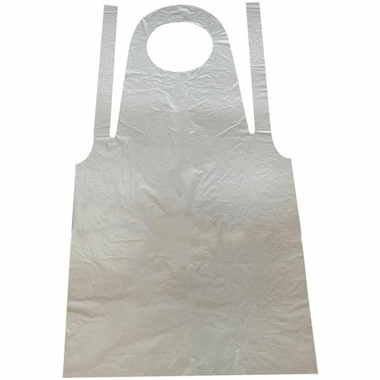 Genuine Joe 50" Disposable Poly Apron - Polyethylene, Polyethylene - For Food Handling, Manufacturing - White - 10 / Carton