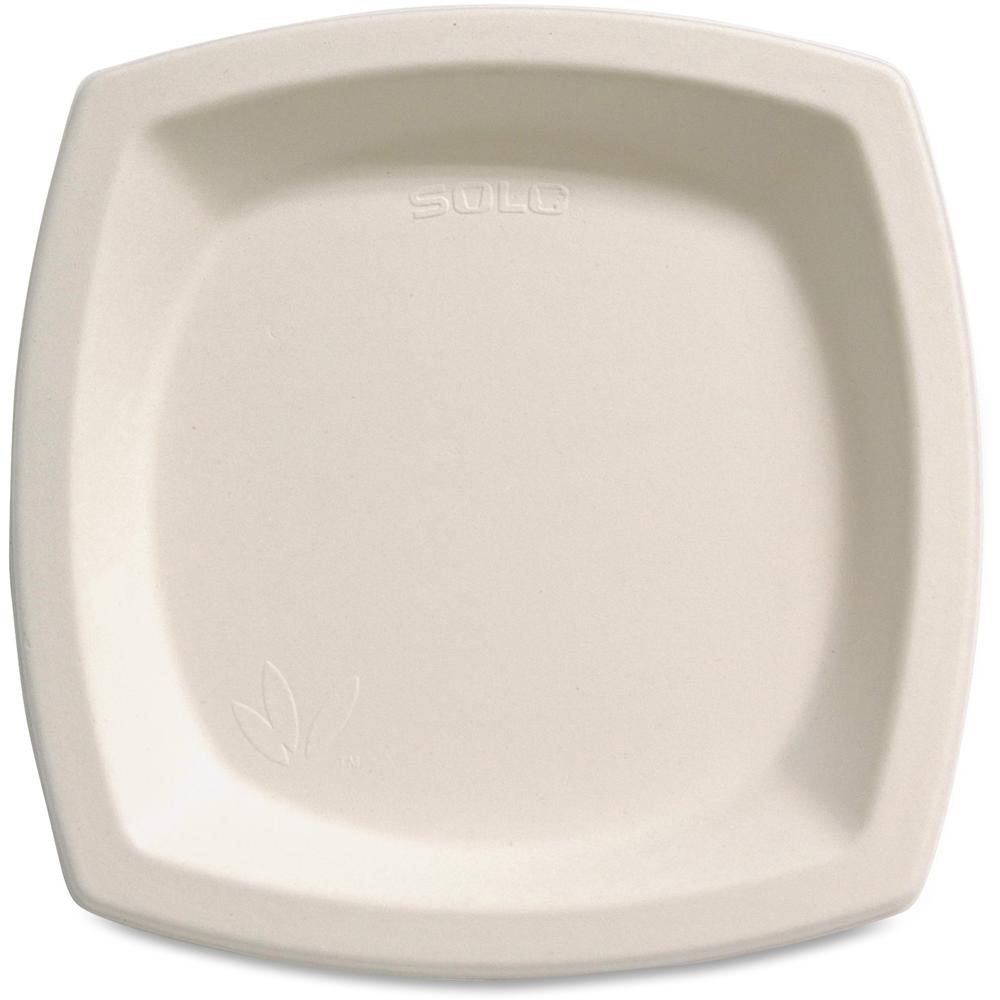 Solo Bare 6-7/10" Eco-Forward Square Plates - 125 / Pack - Bare - Microwave Safe - Off White - Sugarcane Body - 8 / Carton