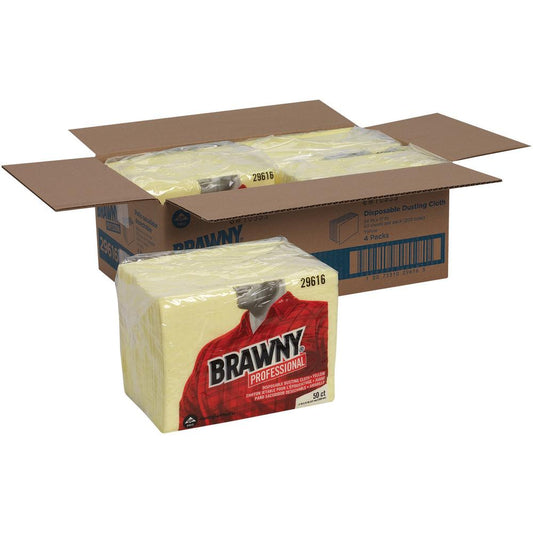 Brawny&reg; Professional Disposable Dusting Cloths - 24" Length x 17" Width - 50 / Pack - 4 / Carton - Yellow