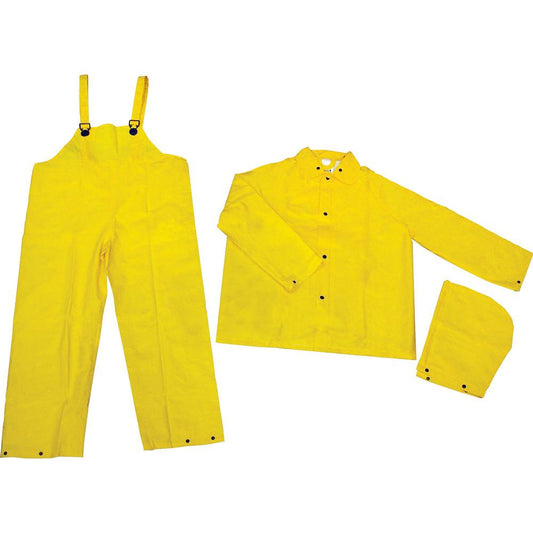 River City Three-piece Rainsuit - Recommended for: Agriculture, Construction, Transportation, Sanitation, Carpentry, Landscaping - Large Size - Water Protection - Snap Closure - Polyester, Polyvinyl C