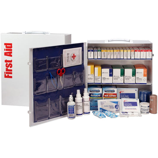 First Aid Only 3-Shelf First Aid Cabinet with Medications - ANSI Compliant - 675 x Piece(s) For 100 x Individual(s) - 15.5" Height x 17" Width x 5.8" Depth Length - Steel Case - 1 Each