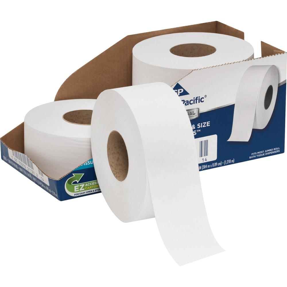 Georgia-Pacific Professional Series Jumbo Jr. Toilet Paper - 2 Ply - 3.50" x 1000 ft - 9" Roll Diameter - White - Perforated, Septic-free, Sewer-safe - 4 / Carton