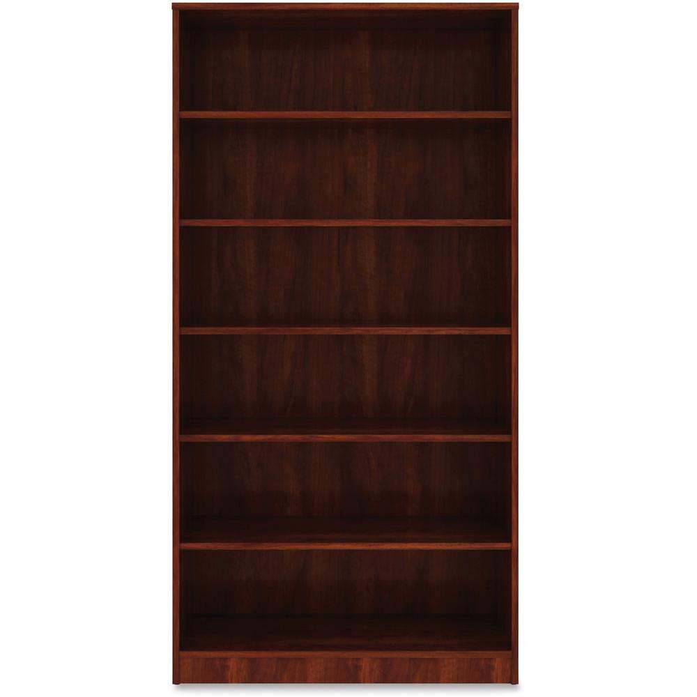 Lorell Cherry Laminate Bookcase - 6 Shelf(ves) - 73" Height x 36" Width x 12" Depth - Sturdy, Adjustable Feet, Adjustable Shelf - Thermofused Laminate (TFL) - Cherry - Laminate - 1 Each