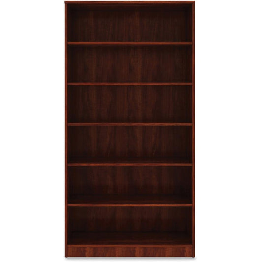 Lorell Cherry Laminate Bookcase - 6 Shelf(ves) - 73" Height x 36" Width x 12" Depth - Sturdy, Adjustable Feet, Adjustable Shelf - Thermofused Laminate (TFL) - Cherry - Laminate - 1 Each