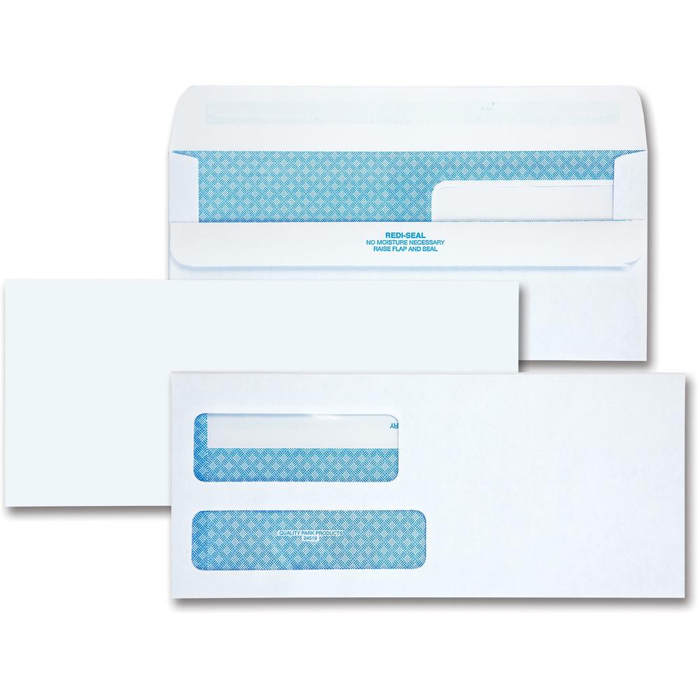 Quality Park No. 9 Double Window Security Tint Envelopes with Self-Seal Closure - Security - #9 - 3 7/8" Width x 8 7/8" Length - 24 lb - Adhesive - 250 / Box - White