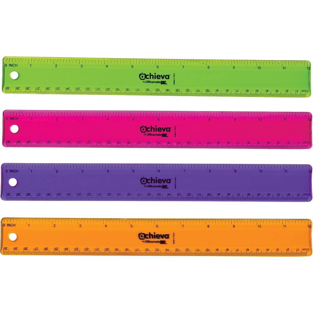 Officemate Flexible Rulers - 12" Length 1.3" Width - Imperial, Metric Measuring System - Plastic - 12 / Pack - Assorted