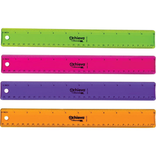 Officemate Flexible Rulers - 12" Length 1.3" Width - Imperial, Metric Measuring System - Plastic - 12 / Pack - Assorted