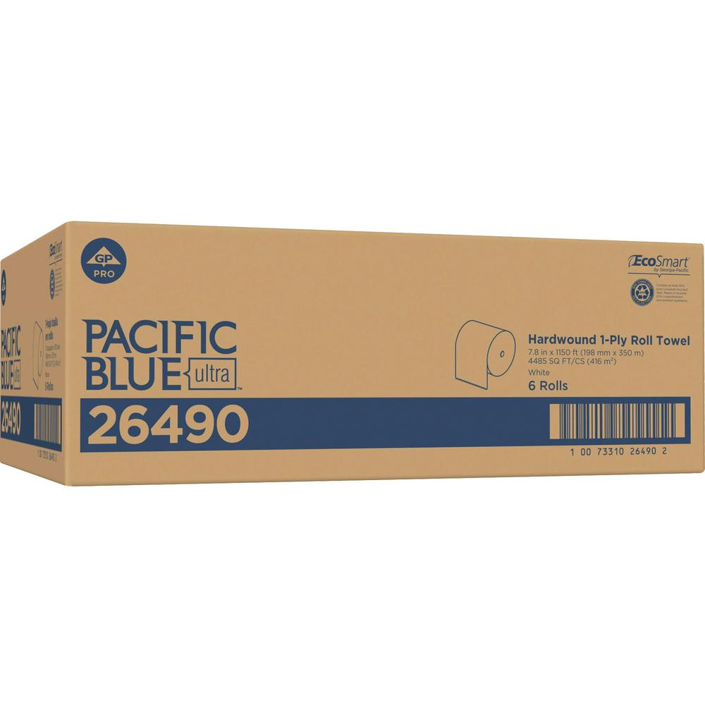 Pacific Blue Ultra High-Capacity Recycled Paper Towel Rolls - 7.87" x 1150 ft - White - Paper - Flexible, Cleaning - 6 Rolls Per Container - 6 / Carton