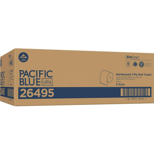 Pacific Blue Ultra High-Capacity Recycled Paper Towel Rolls - 7.87" x 1150 ft - Brown - Paper - Flexible, Chlorine-free - 6 Rolls Per Container - 6 / Carton