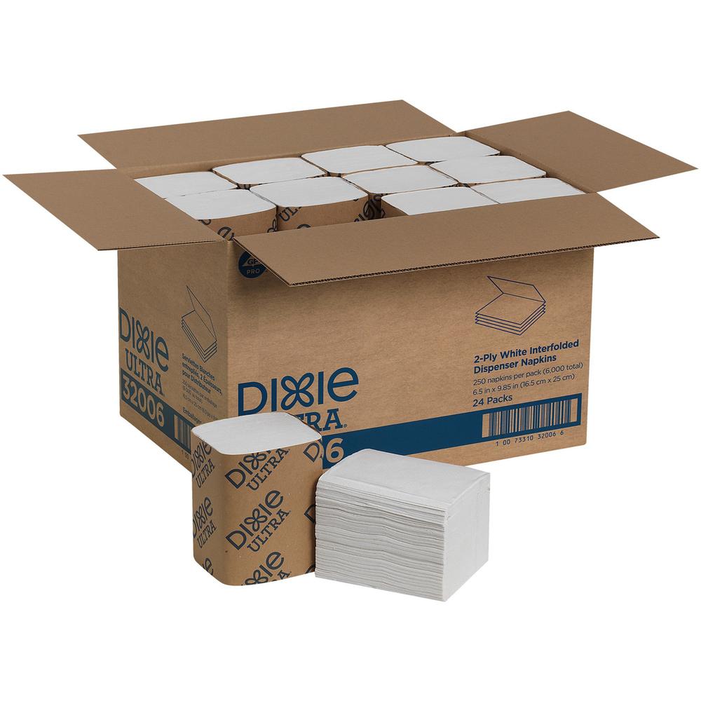 Dixie Ultra&reg; Interfold Napkin Dispenser Refill - 2 Ply - Interfolded - White - Soft, Absorbent, Chlorine-free - 250 Per Bundle - 24 / Carton