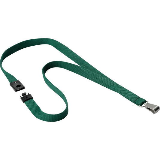 DURABLE&reg; Premium Textile Lanyard with Safety Release - 3/4" x 17" Lanyard - Dark Green - 10 / Box