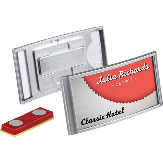 DURABLE&reg; Classic Magnetic Name Badge - 1-1/4" x 2-7/8" - Plastic - Silver - 10 / Box