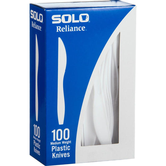 Solo Cup Reliance Medium Weight Boxed Knives - 100 / Box - 10/Carton - Knife - 1 x Knife - Breakroom - Disposable - Plastic - White