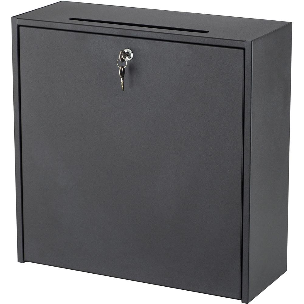 Safco Wall-mounted Inter-department Locking Mailbox - 12" Height - External Dimensions: 18" Width x 7.3" Depth x 18" Height - Hinged Closure - Steel - Black - For Letter, Document, Envelope, Memo, CD-