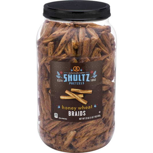 Office Snax Honey Wheat Braided Pretzels - Resealable Tub - Honey, Wheat - 1.50 lb - 1 Each