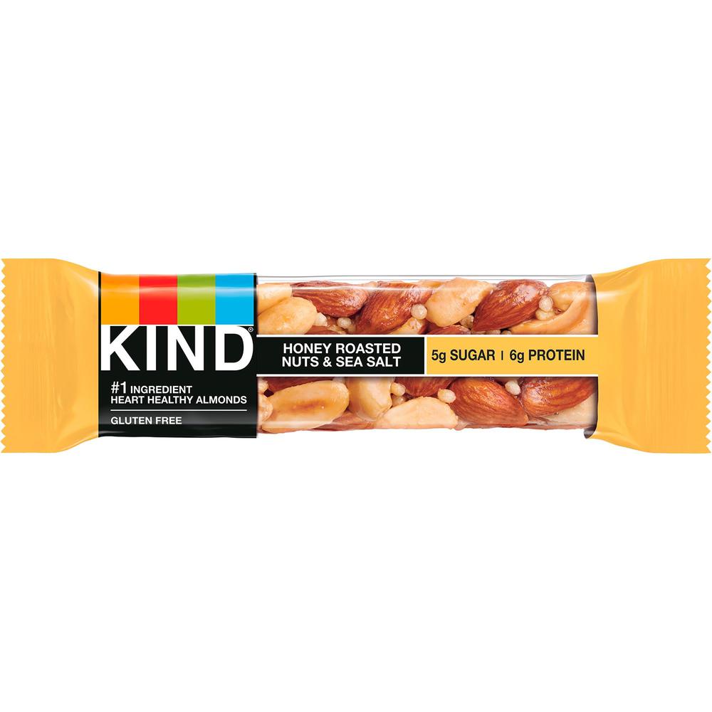 KIND Honey Roasted Nuts & Sea Salt Bars - Trans Fat Free, High-fiber, Low Sodium, Dairy-free, Gluten-free - Honey Roasted Nuts & Sea Salt - 1.41 oz - 12 / Box