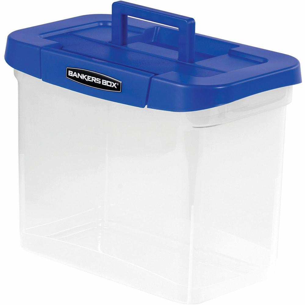 Bankers Box&reg; Heavy Duty Portable Plastic File Box - Internal Dimensions: 11.75" Width x 6.75" Depth x 10.75" Height - External Dimensions: 14.3" Width x 8.6" Depth x 11.1" Height - Media Size Supp