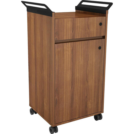 Lorell Mobile Storage Cabinet with Drawer - 23.5" x 17.8" x 36.4" - 1 x Door(s) - Mobility, Built-in Handle - Walnut - Laminate - Assembly Required