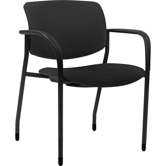 Lorell Advent Contemporary Stacking Chairs - Black Foam, Crepe Fabric Seat - Black Foam, Crepe Fabric Back - Powder Coated, Black Tubular Steel Frame - Four-legged Base - Armrest - 2 / Carton